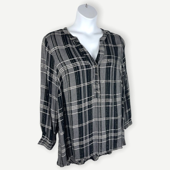 Lane Bryant Black Sequin Plaid Metallic Swing Popover Top Size 18 - Picture 5 of 12